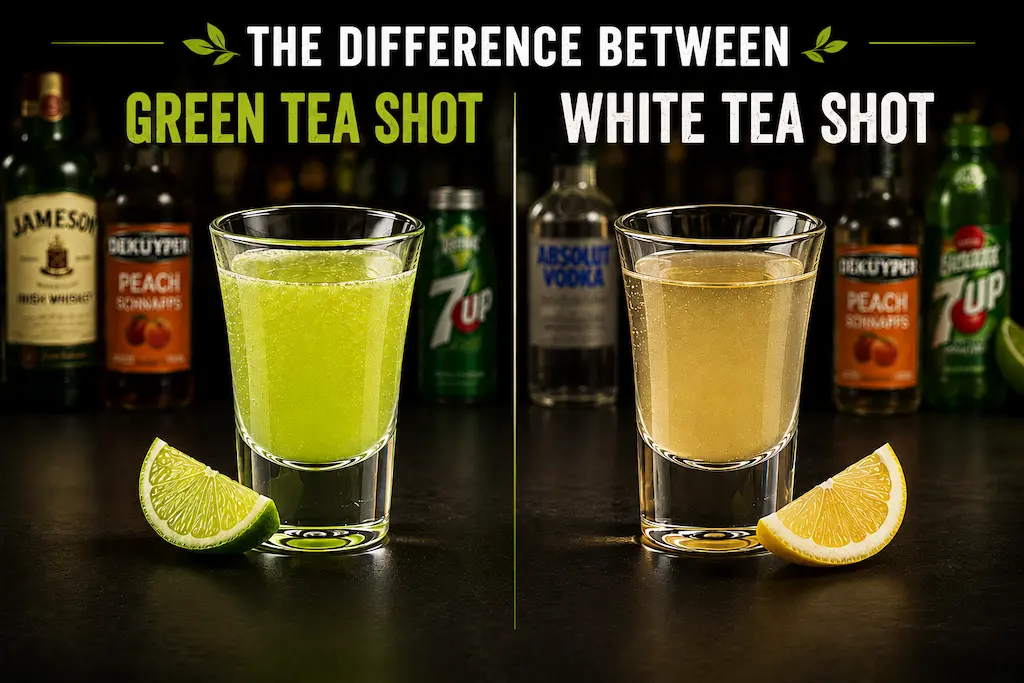 Visual comparison of a Green Tea Shot and a White Tea Shot
